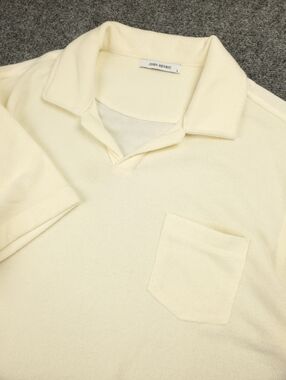 John Henric Terrycloth Polo Shirt Mens Large Cream Beige Open Johnny Collar